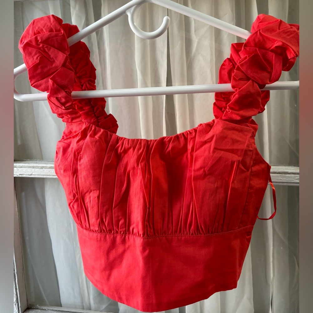 Abercrombie Red Linen Crop Top